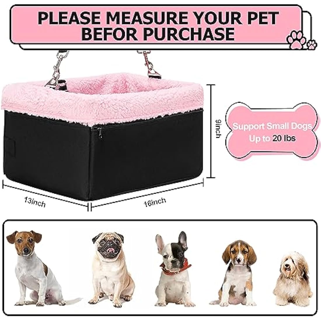 UNICITII Dog Car Seat for Small Dog, Raised Dog Booster Seat with Metal Frame, Puppy Car Booster Seat for Pets Small Dogs Cats