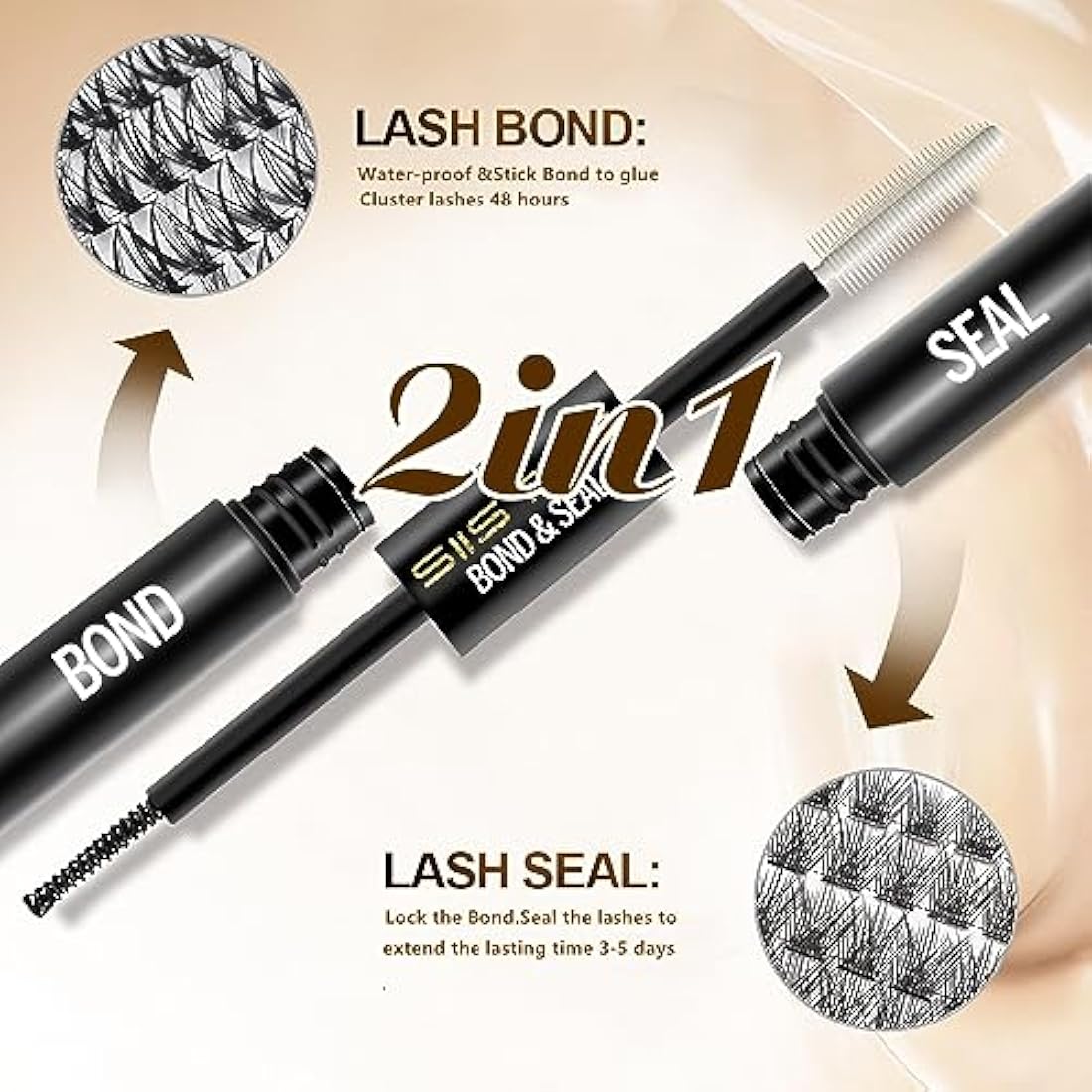 Lash Bond and Seal, Cluster Eyelash Glue for DIY Individual Eyelash Extensions,Super Strong Hold Cluster Lash Adhesive， Waterproof, Mascara Wand Individual Lashes Glue for Sensitive Eyes
