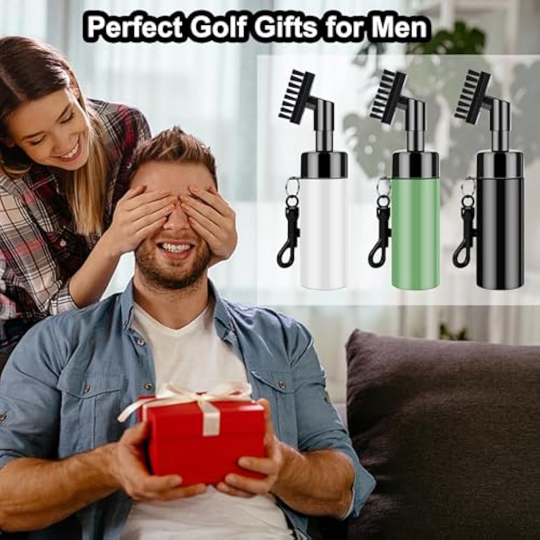 FUZVOL Golf Club Brush Groove Cleaner with Built-in Water Spray and Hook, Groove Cleaning Brush for Golf Ball Club Wet Scrub, Ball Cleaner with Extrusion Water Bottle, Gift for Men