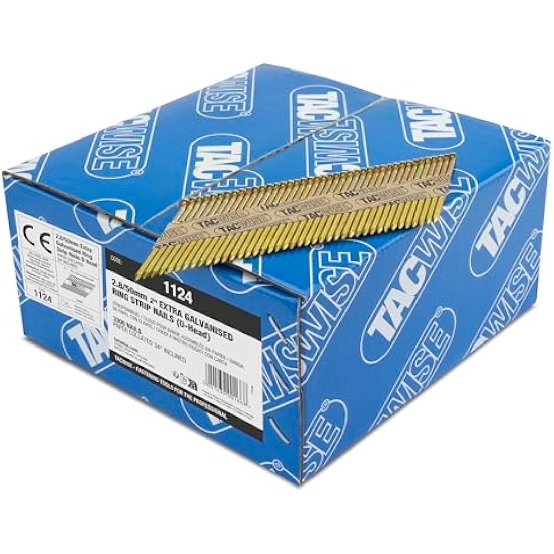 Tacwise 1124 2.8 / 50 mm Extra Galvanised Framing Nails, D Head, Ring Shank, 34° Inclined, Paper Collated, Pack of 3,300