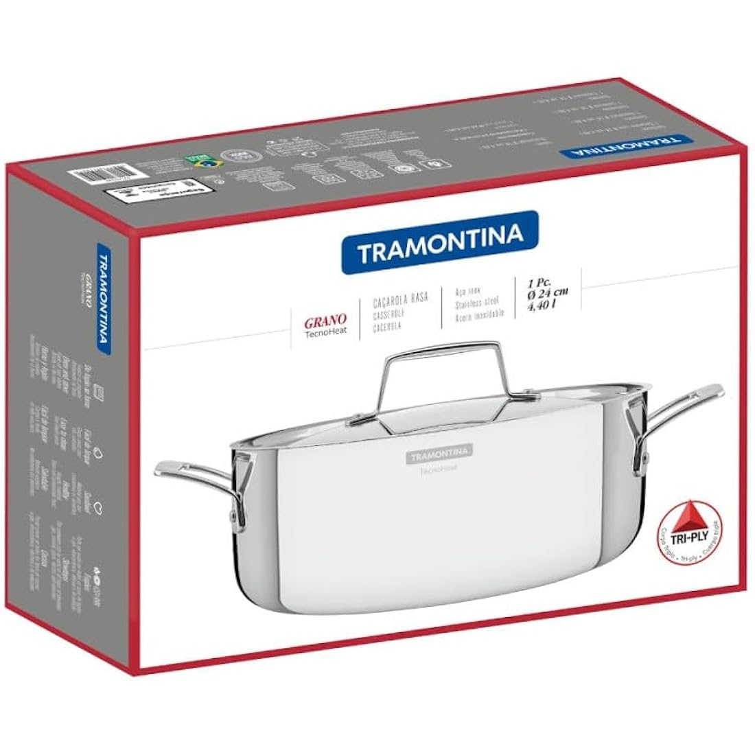 Tramontina 3-Ply Stainless Steel Casserole 24cm (4.4l)