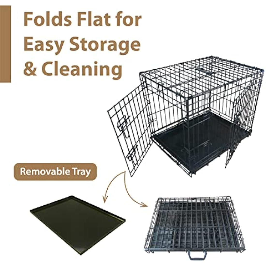 Ellie-Bo Black Standard Large 36-inch Folding 2-Door Dog Cage/Crate with Metal Tray