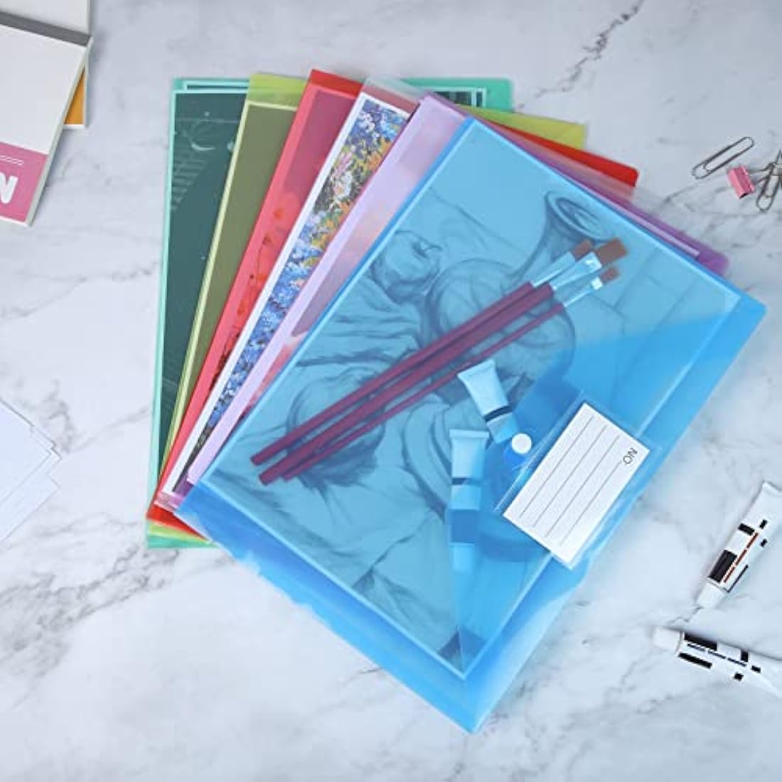 Plastic Wallets - A4 Plastic Folders Document File Folder Plastic Popper Wallet with Label Pocket- 36PCS