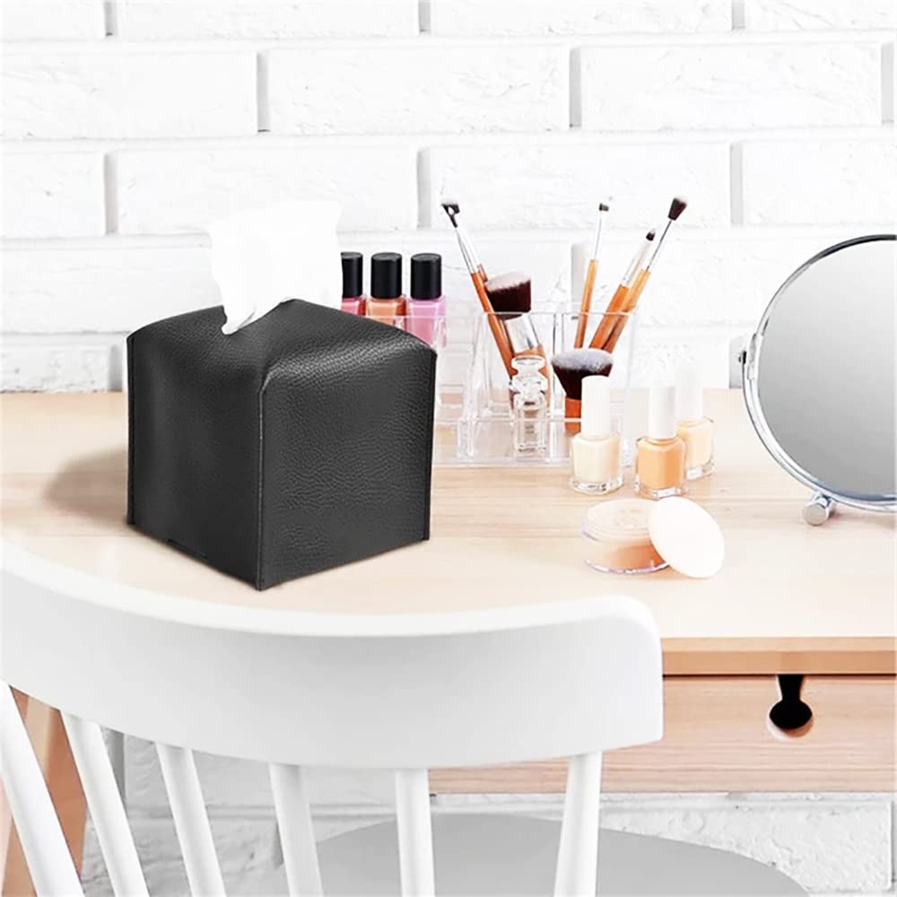 VOANZO 2Pcs Tissue Box Cover Square Modern Delicate Decorative PU Leather Cube Tissues Covers for Home Hotel Car Office Restaurant Black