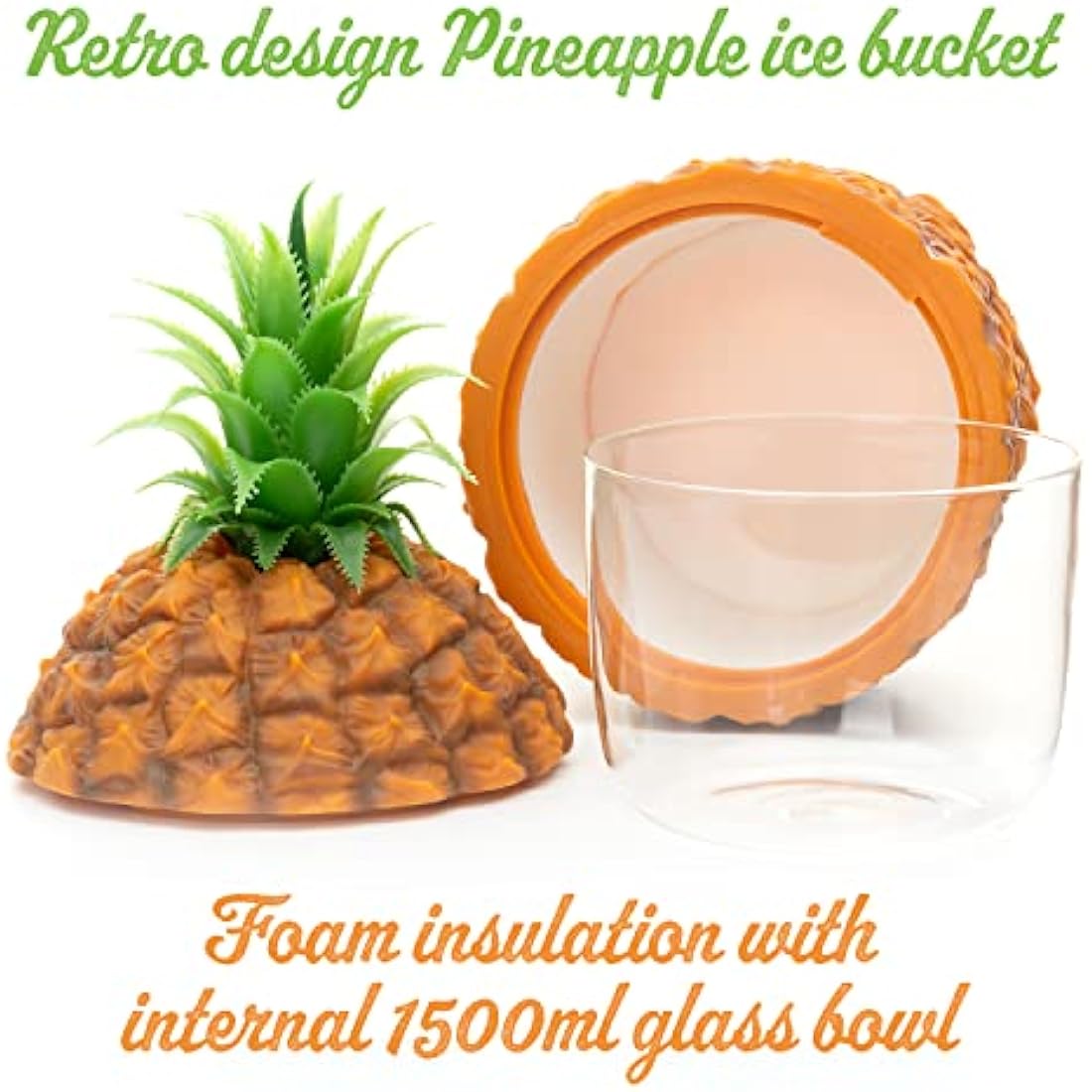 CKB Ltd Retro Pineapple Ice Bucket Insulated 1500ml - Vintage Hawaiian Fruit Themed Centre Piece - Used to Chill Bottles But Can Also Be Used for Chopped fruit Ice Desserts & more