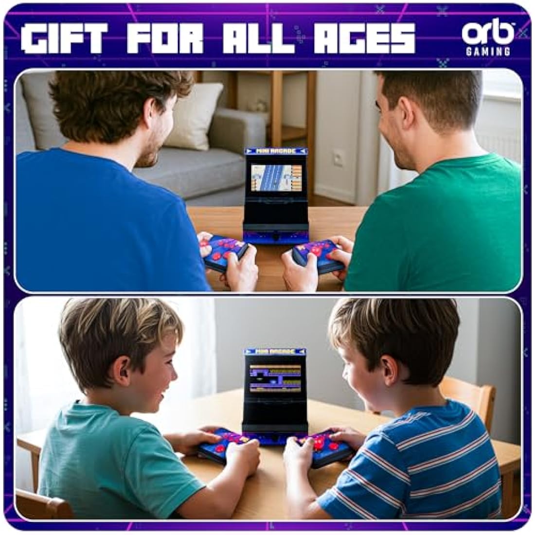 Mini Arcade Machine, handheld console, Plug and Play TV Games, 2 Player, 300 In-Built Games, 8-Bit Retro Arcade Games, 4.3” Full Colour Screen, 2 x Wireless Joysticks, for Men and Women - Thumbs Up!
