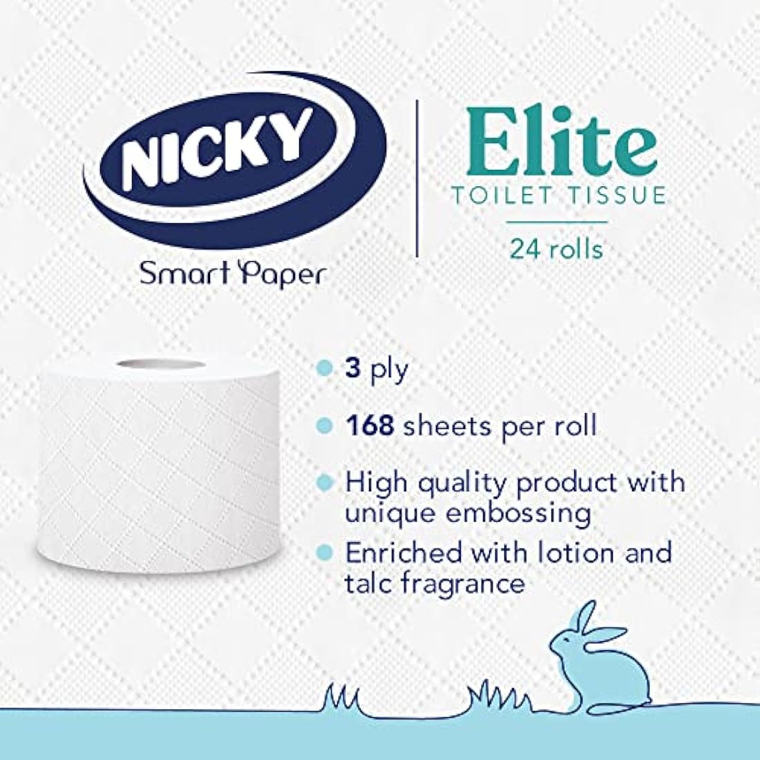 Nicky Elite Scented Toilet Tissue | 24 Rolls of White Toilet Paper| 3-ply | Talc Scent | Softness to The Skin | Enriched with Lotion |100% FSC Certified Paper | Extra Value Pack
