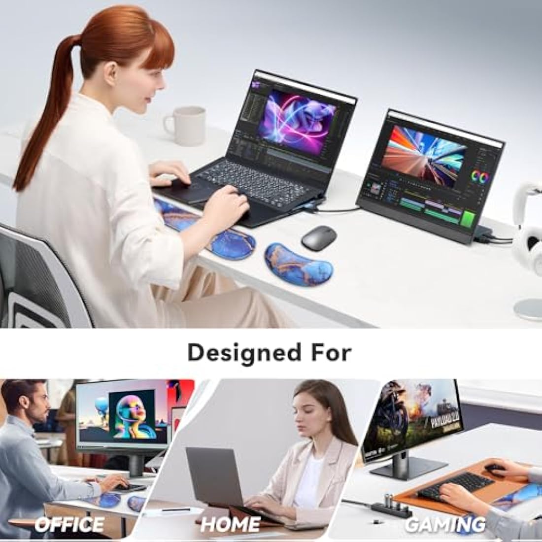 ZIBLY Wrist Rest Keyboard and Mouse Set - Anti-Skid Non Slip Ergonomic Wrist Cushion Support Pad (Blue Marble 2 Pcs)