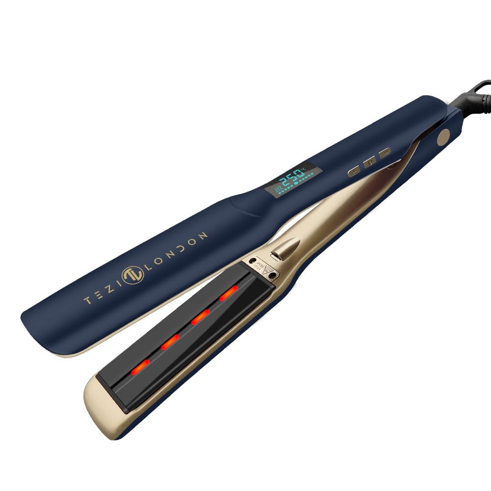Tezi London - Professional Infrared Hair Straightener, 45mm Wide Titanium Plate, Negative ions 3D Floating Plate, 30s Quick Heating, Adjustable