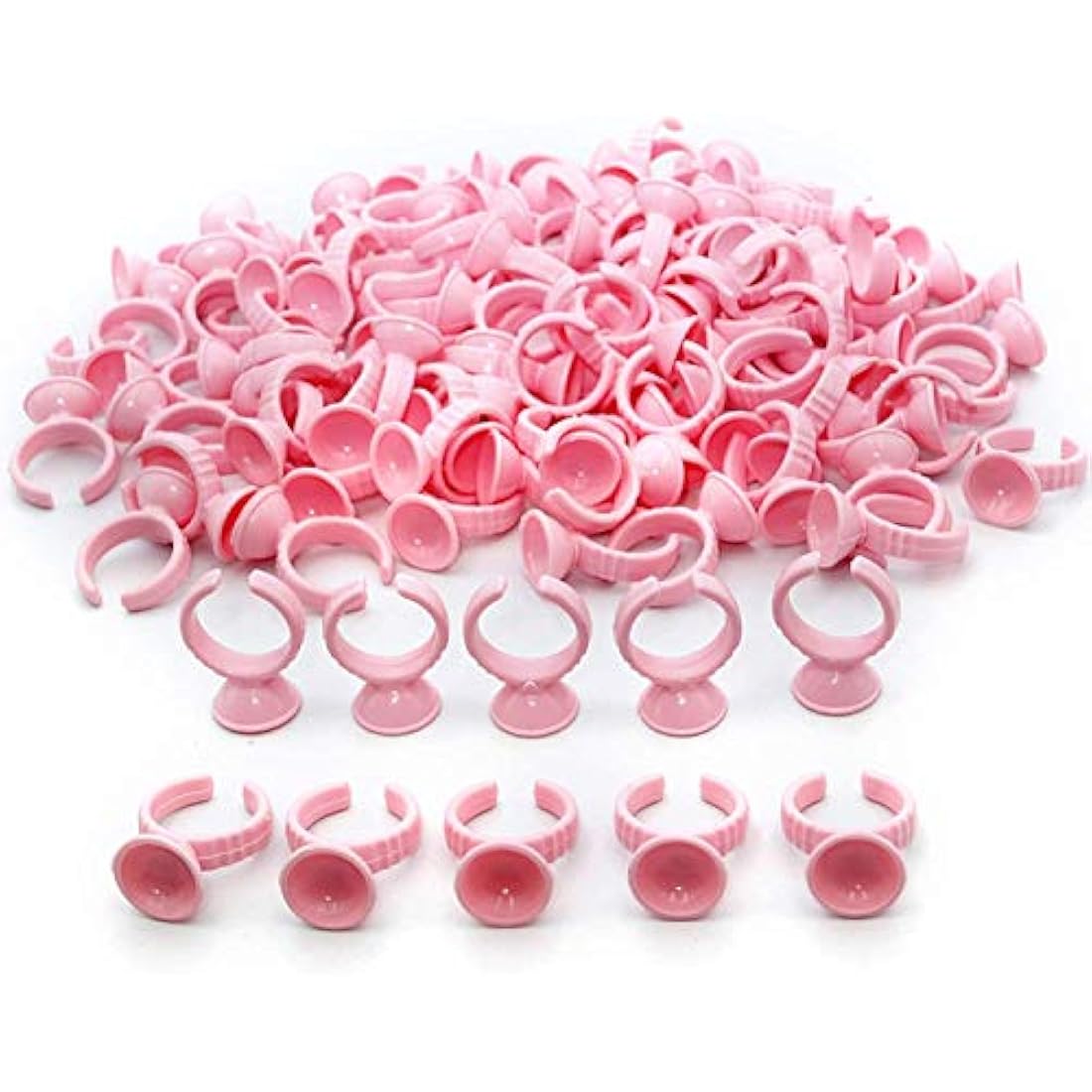 G2PLUS Pink Eyelash Glue Holder Ring - 100PCS Lash Extension Glue Rings - Small Disposable Plastic Glue Cups Rings for Eyelash Extension, Tattoo Application, Nails Extension