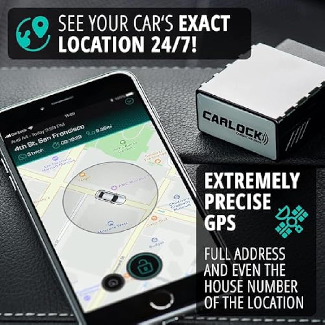 CARLOCK Anti Theft Car Device - Real Time UK 4G LTE Car GPS Tracker & Car Alarm System Security - OBD & Phone App - Auto Van Vehicles Tracking & Instant Alert of Suspicious Behavior