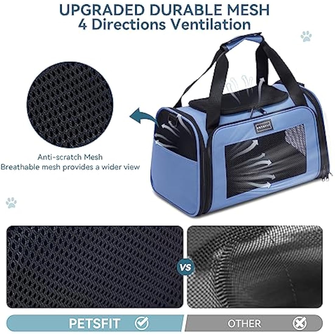 PETSFIT Cat Carrier Large with Extendable Fleece Pet Mat, Soft Cat Carrier Airline Approved with Safety Leash for Pets Up to 12 Lbs (44 * 26.5 * 27CM, Blue)