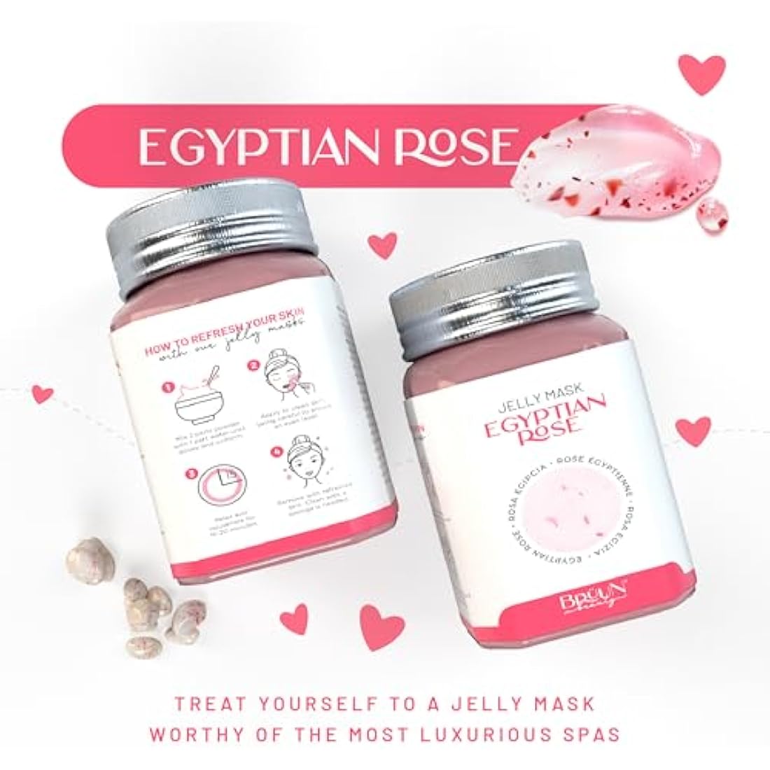 BRÜUN Peel-Off Egyptian Rose Jelly Mask for Face Care – A 23 fl oz Rubber Mask Jar for 30 to 35 Treatments – A Skin Care Moisturizing Gel Mask of Spa Set for Men, Women and Adults