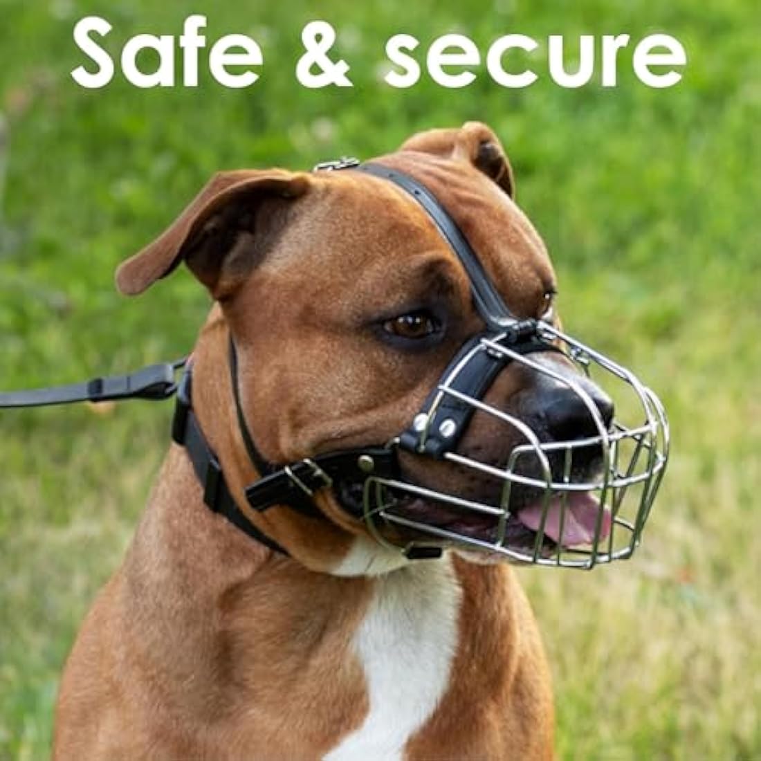BRONZEDOG Pitbull Dog Muzzle Metal Mask Amstaff Wire Basket Pit Bull Adjustable Leather Straps for Large Dogs (Pink)