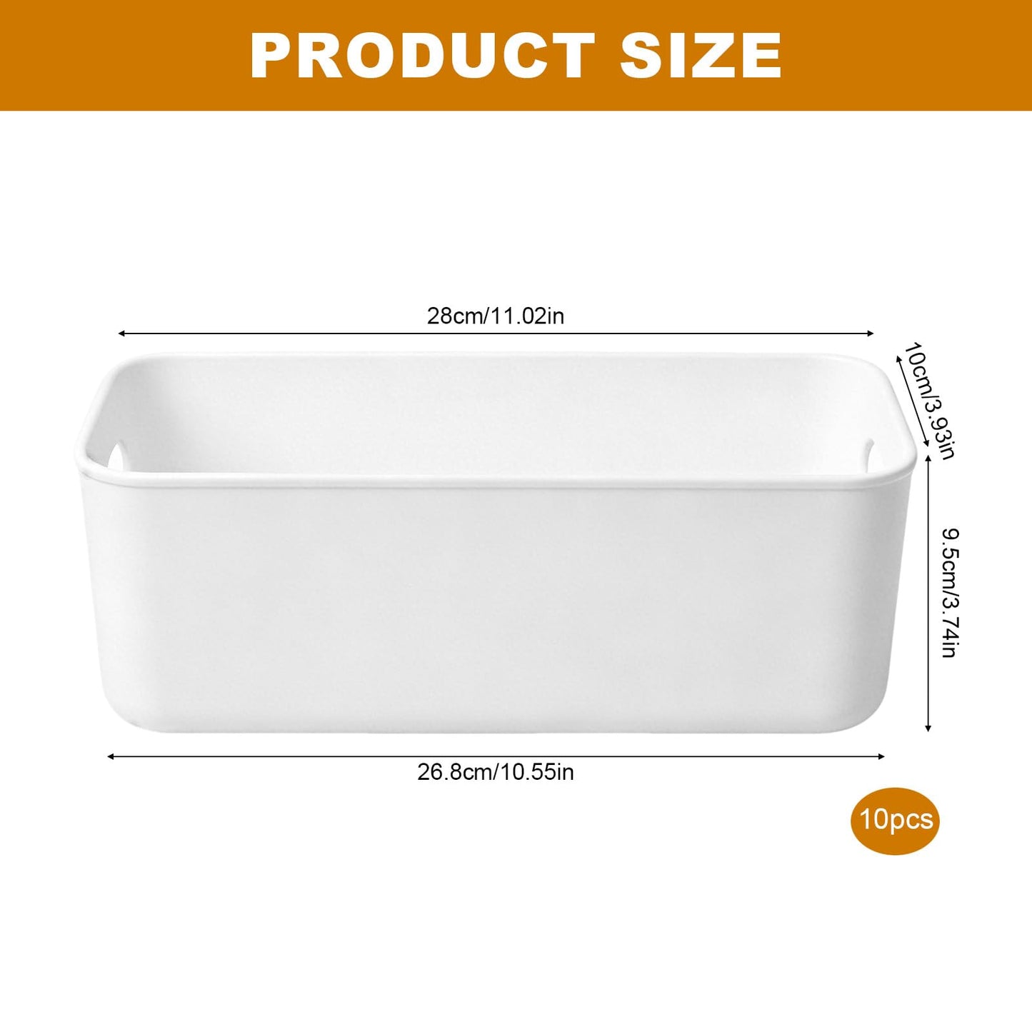 10 PCS White Narrow Plastic Storage, Rectangular Narrow Cupboard Organiser Boxes with Handles, Storage Containers for Kitchen, Home, Office, Bathroom