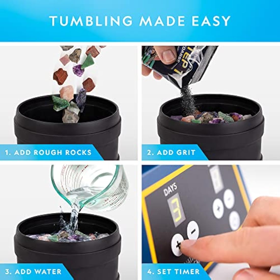NATIONAL GEOGRAPHIC Rock Tumbler Kit - 1.36 kg Extra Large Capacity Barrel with 3-Speed Motor & 9-Day Timer, Includes Rocks for Tumbling & Rock Polisher Grit, Rock Tumbler Machine for Adults & Kids