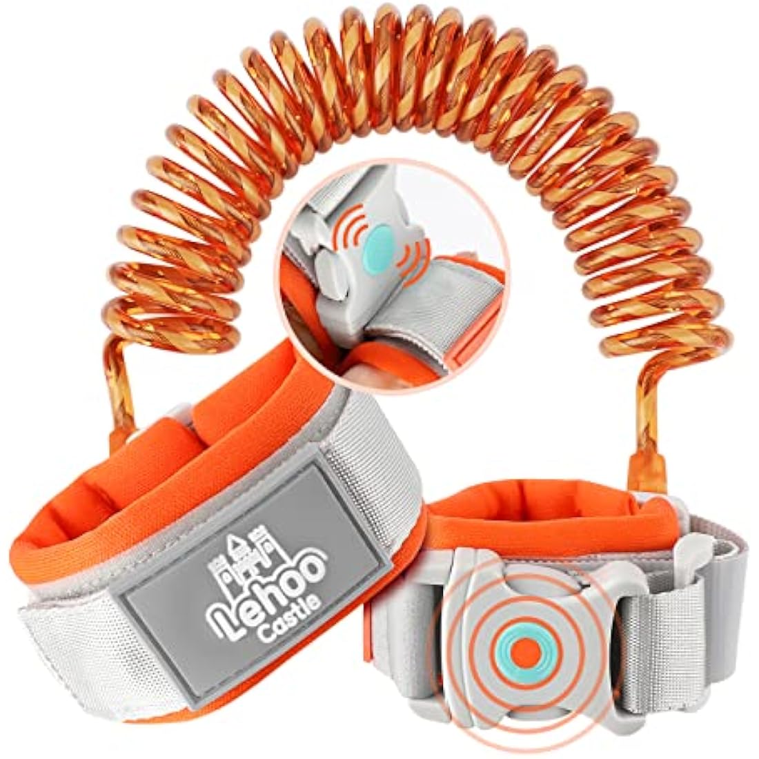 Lehoo Castle Baby Reins for Walking, 1.5M Toddler Reins for Kids with Induction Lock, Anti Lost Wrist Link Wrist Reins, Child Safety Harness for Autism Boys Girls (Orange)