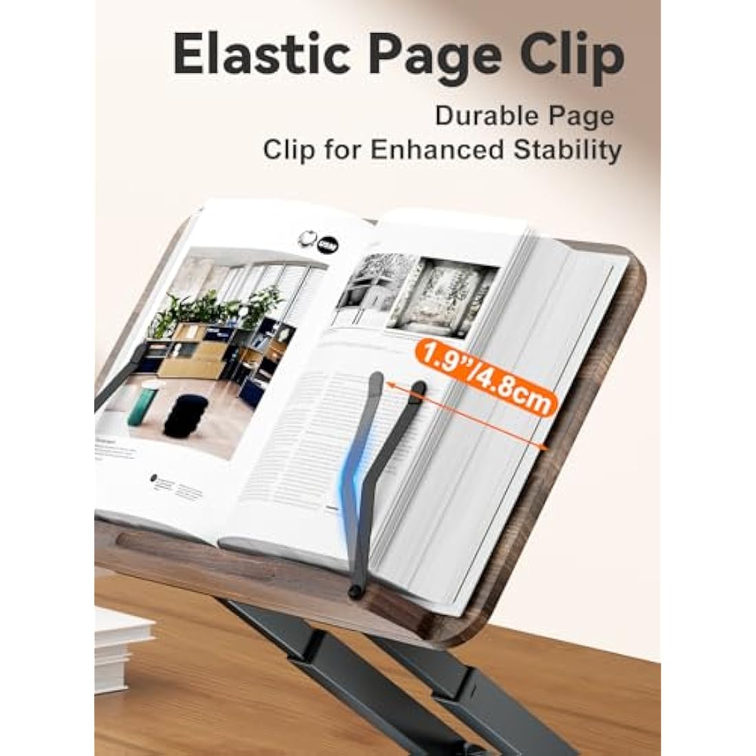 Tounee Telescopic Book Holder Stand, Adjustable Height Pull Out Design Ergonomic Cookbook Stand with Elastic Page Clips Fits All Books (Gray)