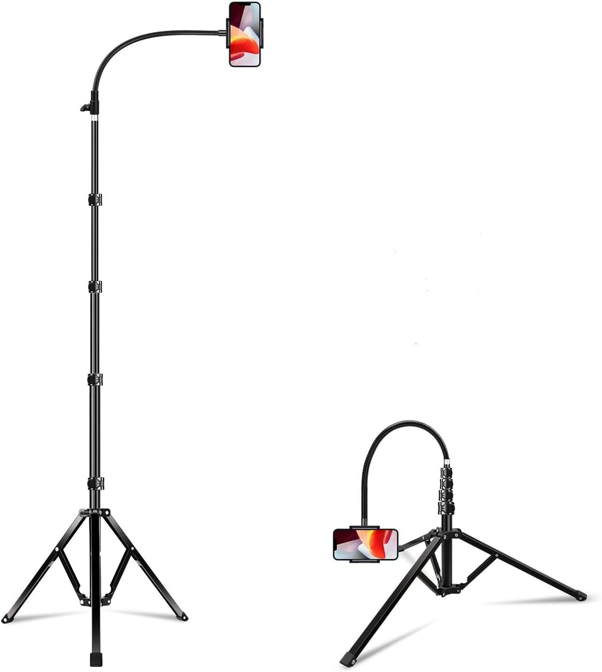 Elitehood 203cm Tall Heavy Duty Metal Tripod Stand for Filming, Gooseneck Overhead Tripod with 360?Rotation Phone Holder for iPhone 16/15/14/13/12 Pro