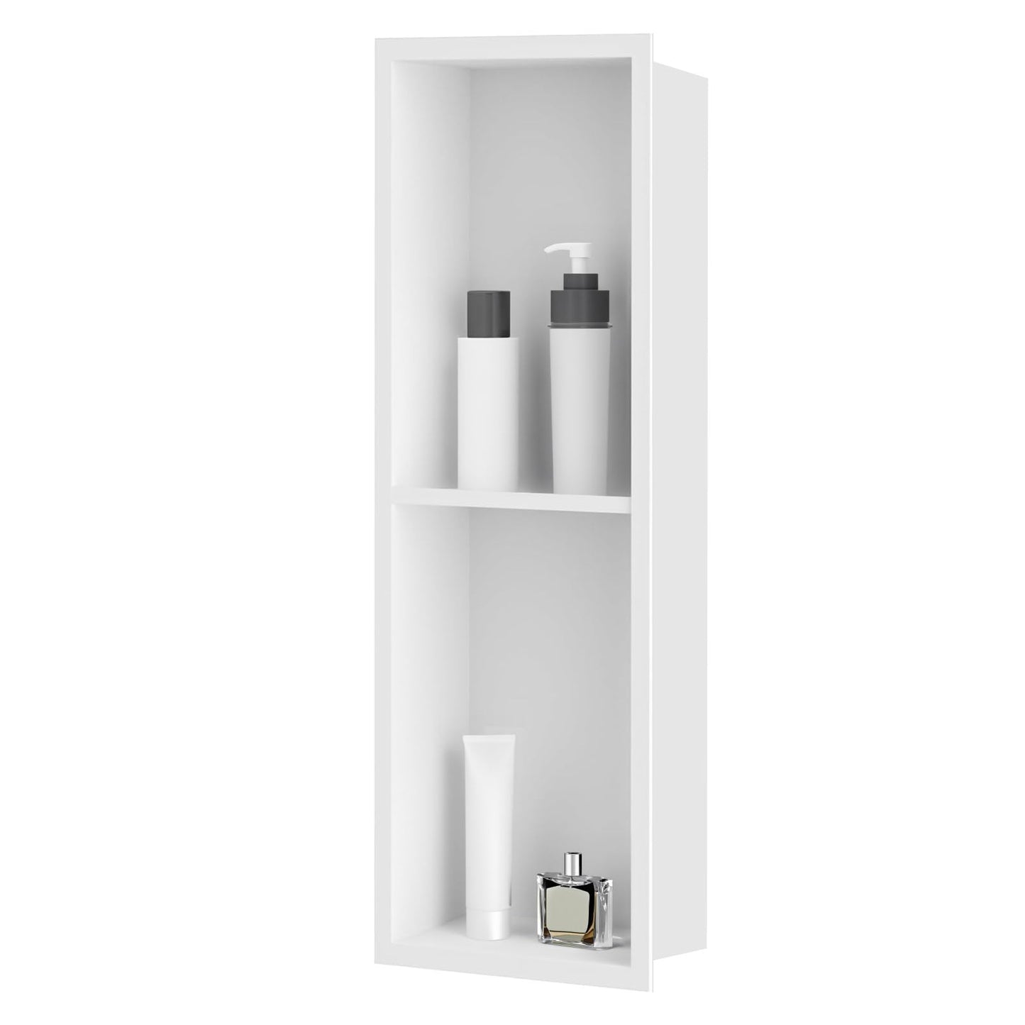 sunrik Shower Niche, Embedded Shower Niche Stainless Steel, Shower Niche with Shelf 20?60?10cm, Matte white