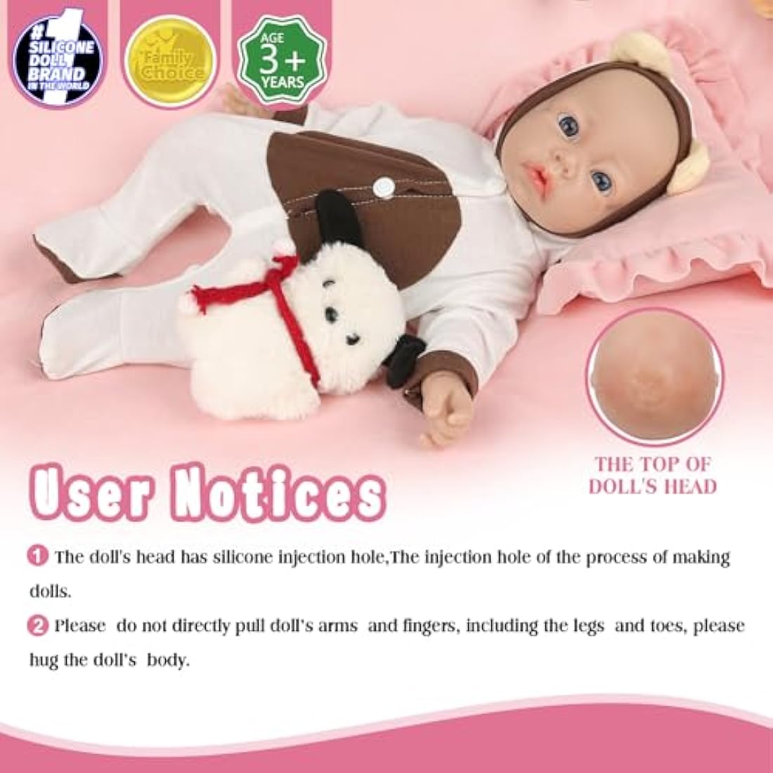 Vollence 16 inch Full Silicone Baby Doll with Open Eyes, Realistic Newborn Doll with Feeding Set for Kids - Girl