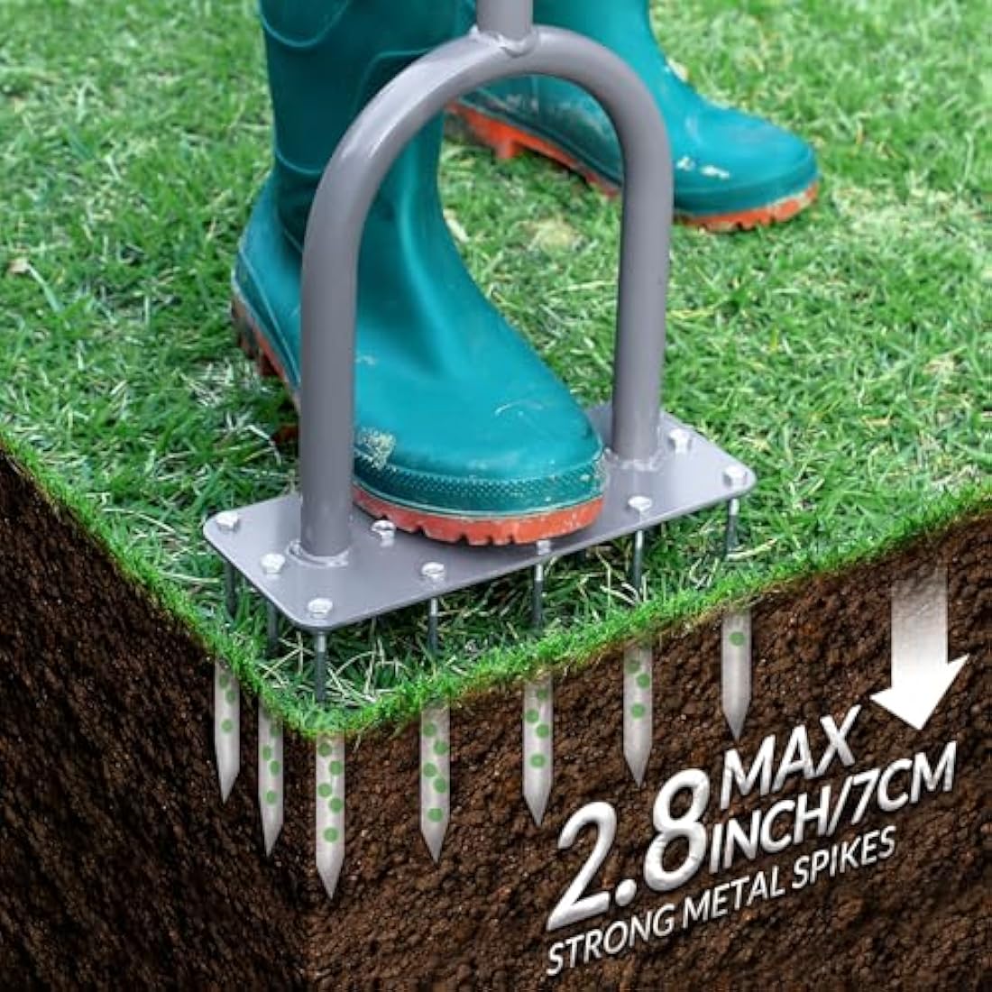 Walensee Lawn Aerator Spike Metal Manual Dethatching Soil Aerating Lawn with 15 Iron Spikes, Pre-Assembled Grass Aerator Tools for Yard, Lawn Aeration, Garden Tool, Revives Lawn Health, Patent Pending