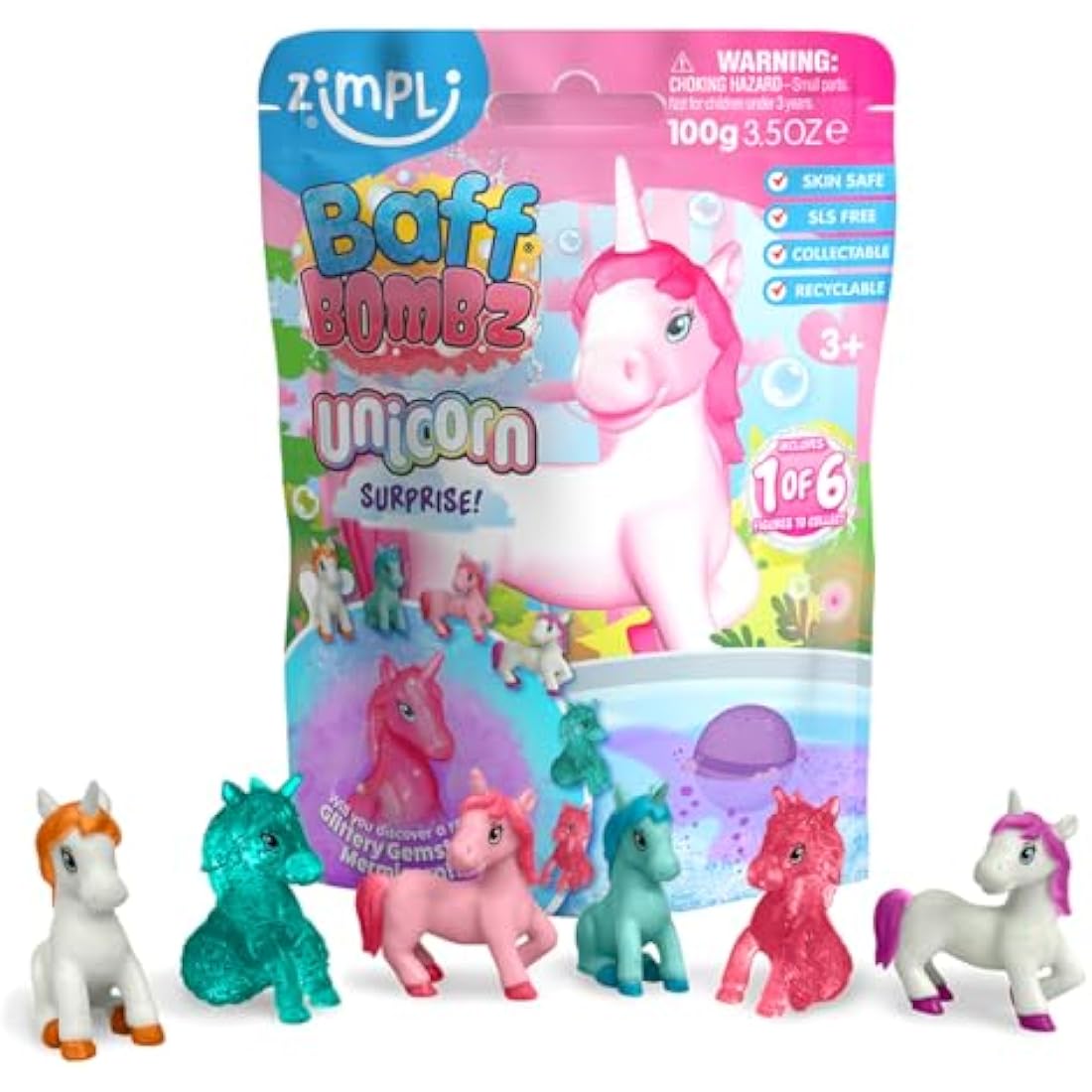 Zimpli Kids - Large Unicorn Surprise Bath Bomb, 6 Surprise Unicorn Toys to Collect in Total, One Per Bath Bomb, Children's Collectable Bath Toy, Stocking Filler Toy, Xmas Present for Boys & Girls