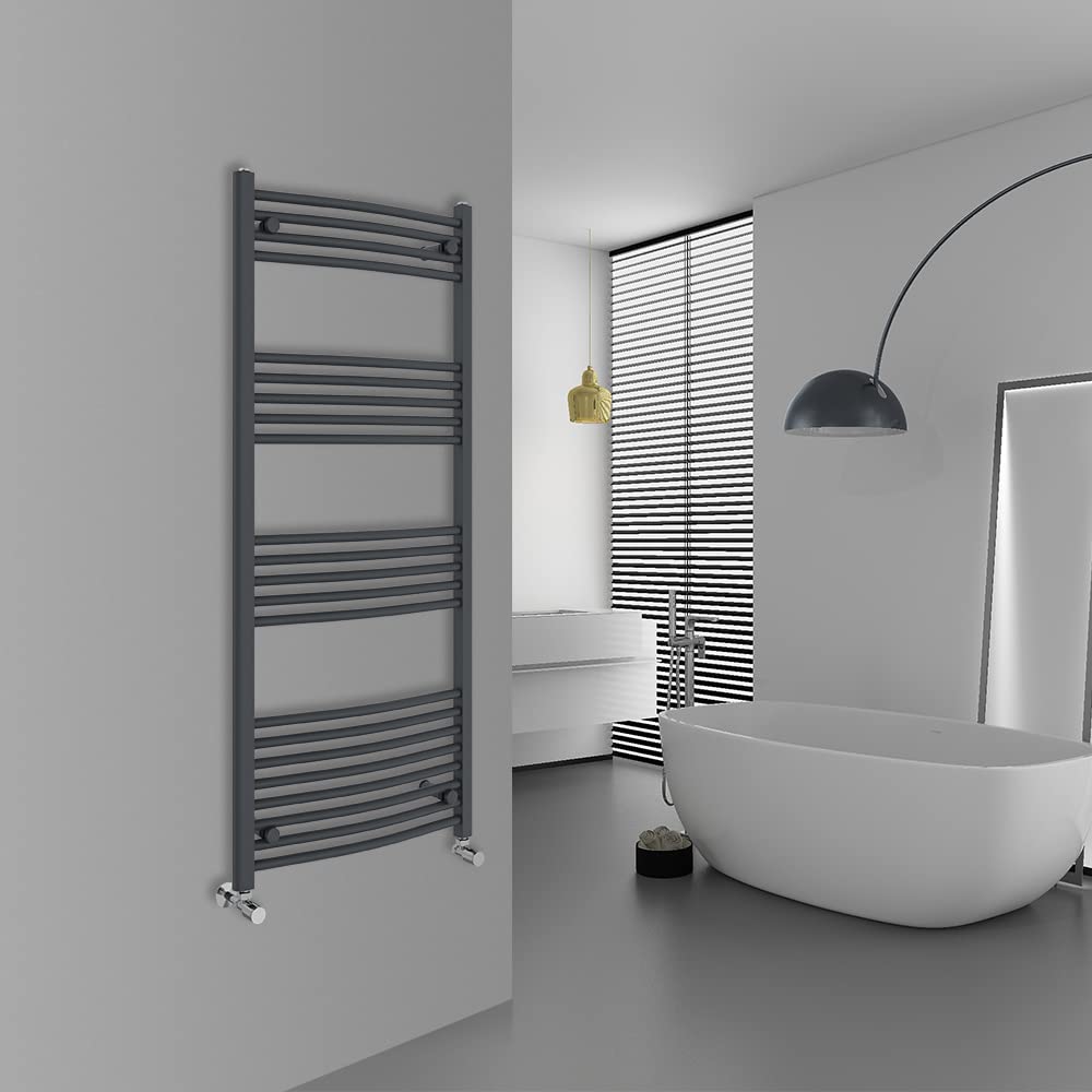 Warmehaus Curved Bathroom Heated Towel Rail Radiator Grey 1400x600mm