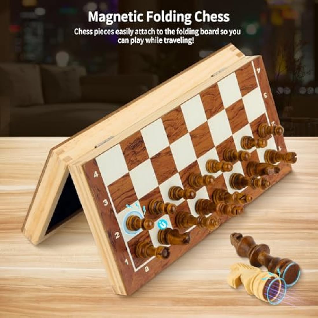 OOCOME Wooden Chess Set for Adults, Portable Chess Board Folding Magnetic Chess Sets Boards Game for Beginners Travel Chess Piece Set with Portable Storage Board