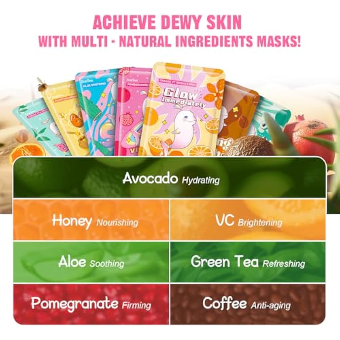ZealSea Sheet Mask Face Mask Skin Care (Pack of 21) Beauty Facial Mask Kids Spa Face Mask Birthday Party gifts Women, kids Girls Skincare - Hydrate, Brighten, Moisturize,Soothe for All Skin Types