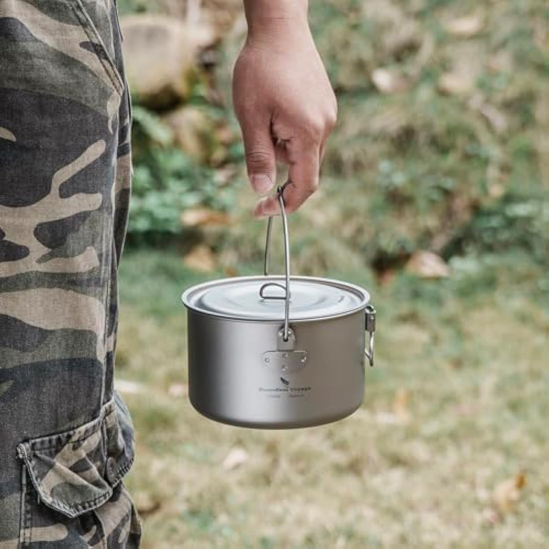 Boundless Voyage Outdoor 1300ml Titanium Pot with Lid Folding Bail Handle Camping Hiking Picnic Ultralight Portable Water Bottle Cup Mug Spork Set (1300 pot)