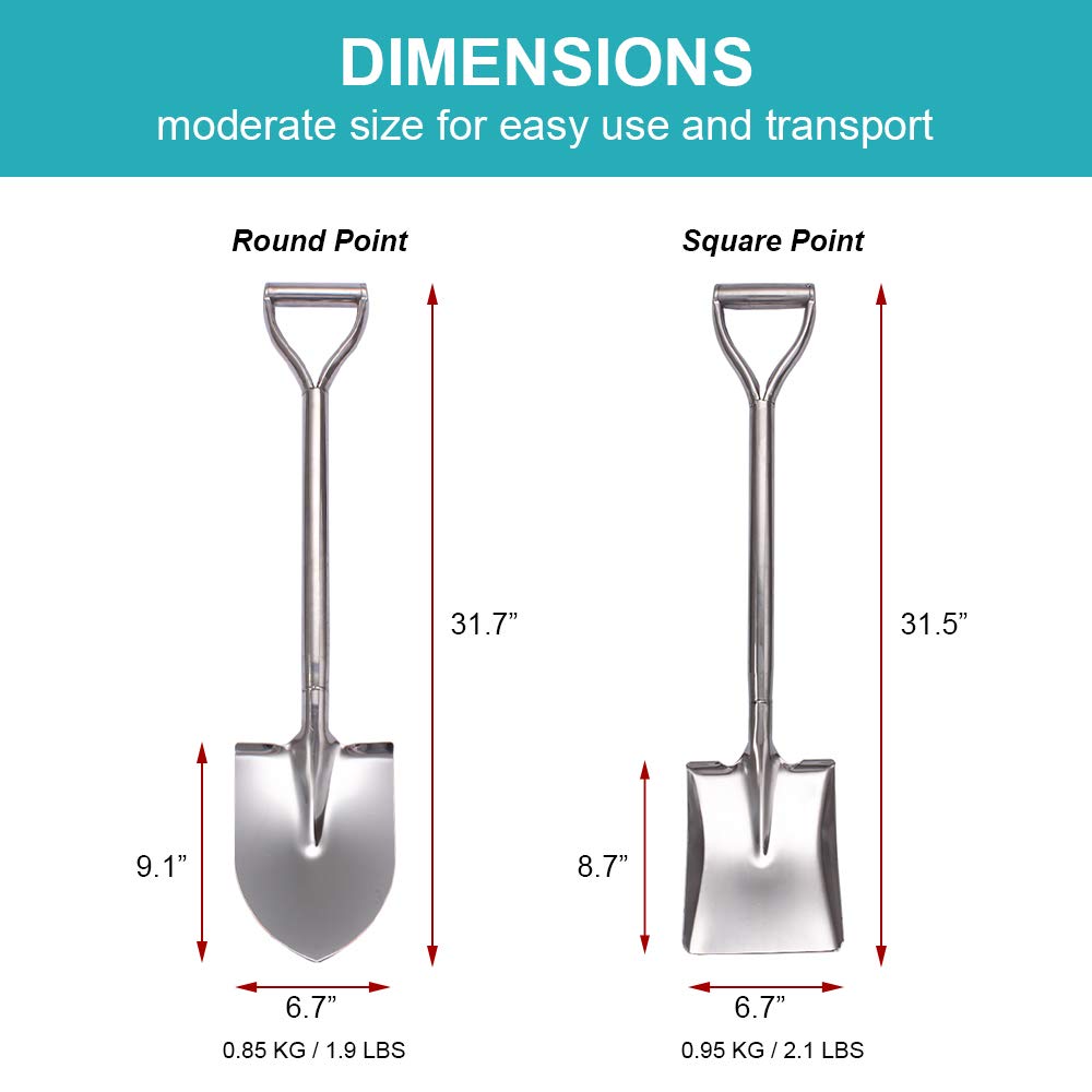 LUBAN Stainless Steel Shovel Length:80 Square Metal Shovel with D Handle Stainless Steel Spade Shovel with a Flat Front Edge Gardening Camping