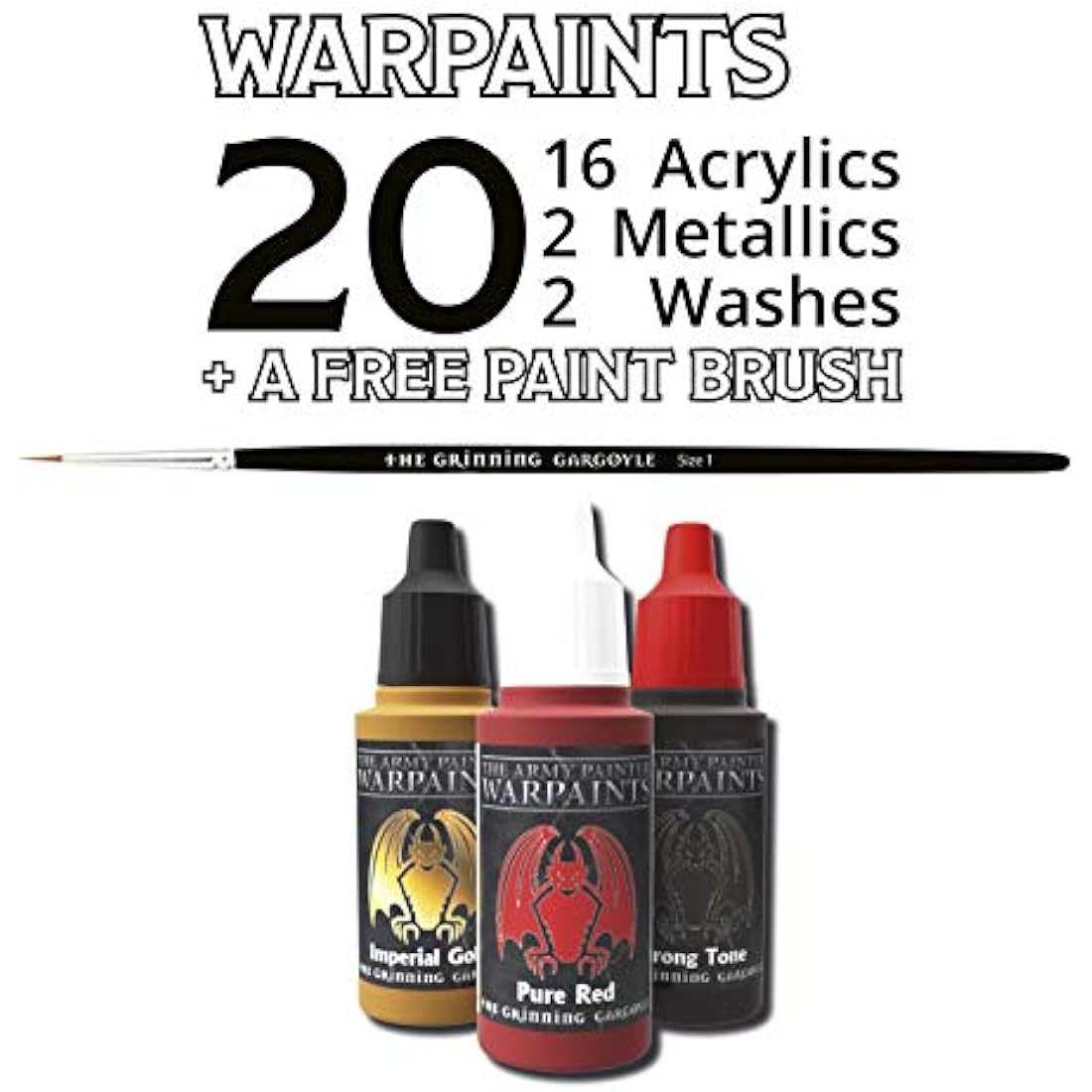 Grinning Gargoyle Fantasy Model Paint Set - The Army Paint Miniature Set - 20x Acrylic Paints and Brush for Tabletop Figures - Hobby Painting (Core)