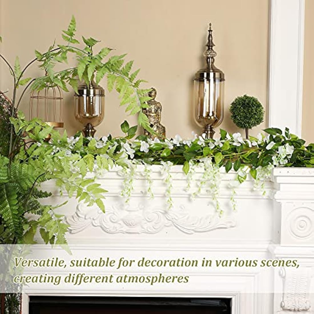 Syhood 4 Pieces 26 Feet in Total Vine Artificial Wisteria Garland Artificial Wedding Silk Wisteria Hanging Flower for Wedding Arch Home Garden Party Outdoor Decor(White)
