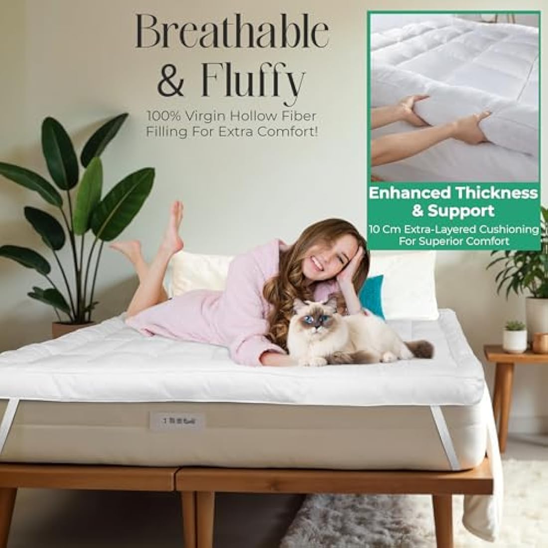 MightySoft Mattress Topper Kingsize Bed 10cm Thick - Quilted, Extra Deep, Ultra Fluffy and Breathable Microfiber Topper, Securely Fits with Elastic Straps, Enhances Comfort & Supports Restful Sleep