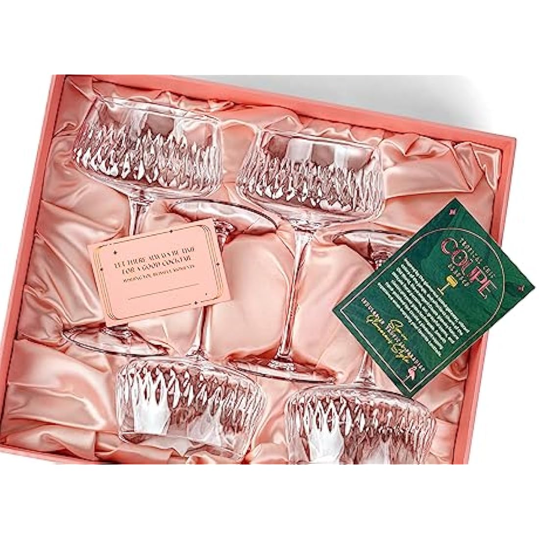 GLASSIQUE CADEAU Vintage Flamingo Belle Coupe Glasses for Cocktails and Champagne | Set of 4 | 340 ml Crystal Retro Style Stemmed Saucers for Elegant Bar Drinks | Tropical Glassware Collection