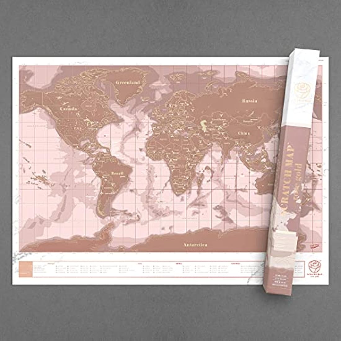 Luckies of London World Map, Scratch Map, Rose Gold - Sustainably Sourced & Manufactured in the UK