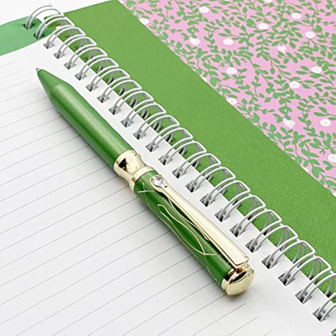 LACHIEVA LUX Nice Elegant Crystal Executive Metal Ballpoint Pen with Germany Schmidt P900M Refills (Black and Blue 2 Refills)-Green