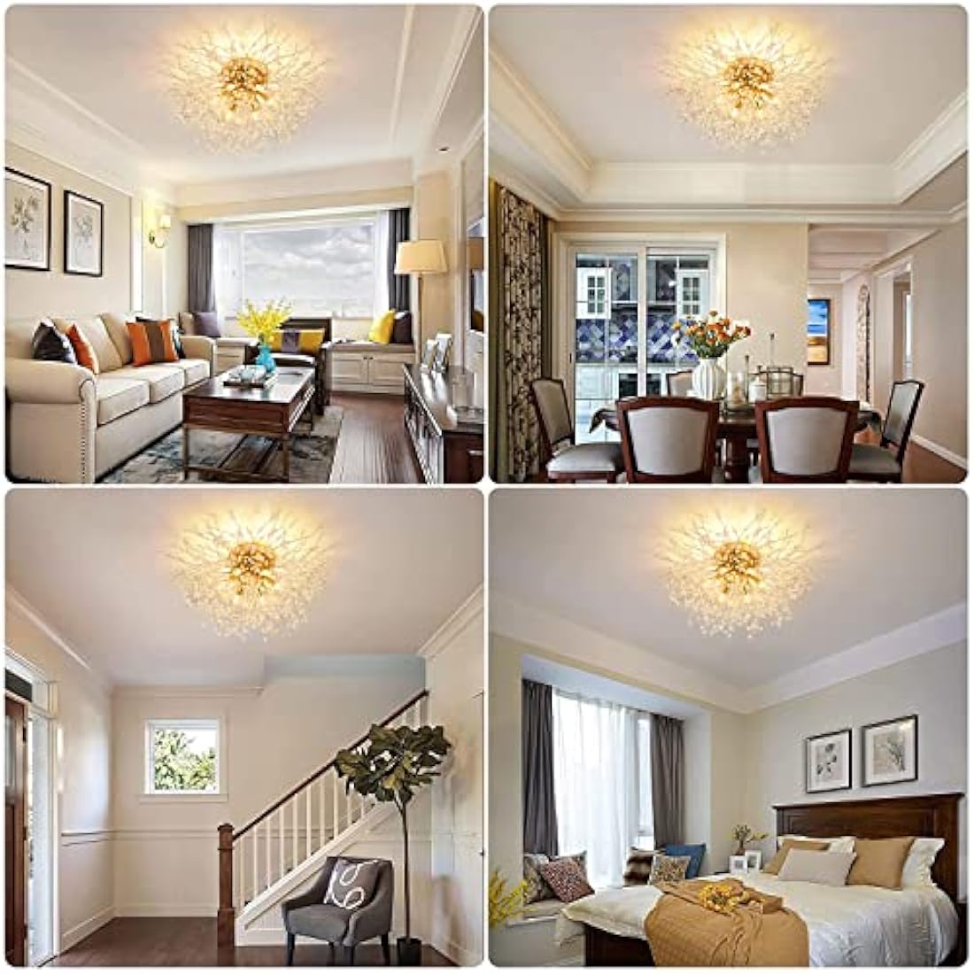 Rayofly Modern Crystal Chandeliers Ceiling Light, Fireworks Chandelider, Gold K9 Crystals Ceiling Lights, Flush Mount Lighting, 6 G9 LED, Golden Lamps for Living Room, Bedroom, Dining Room, Hallway