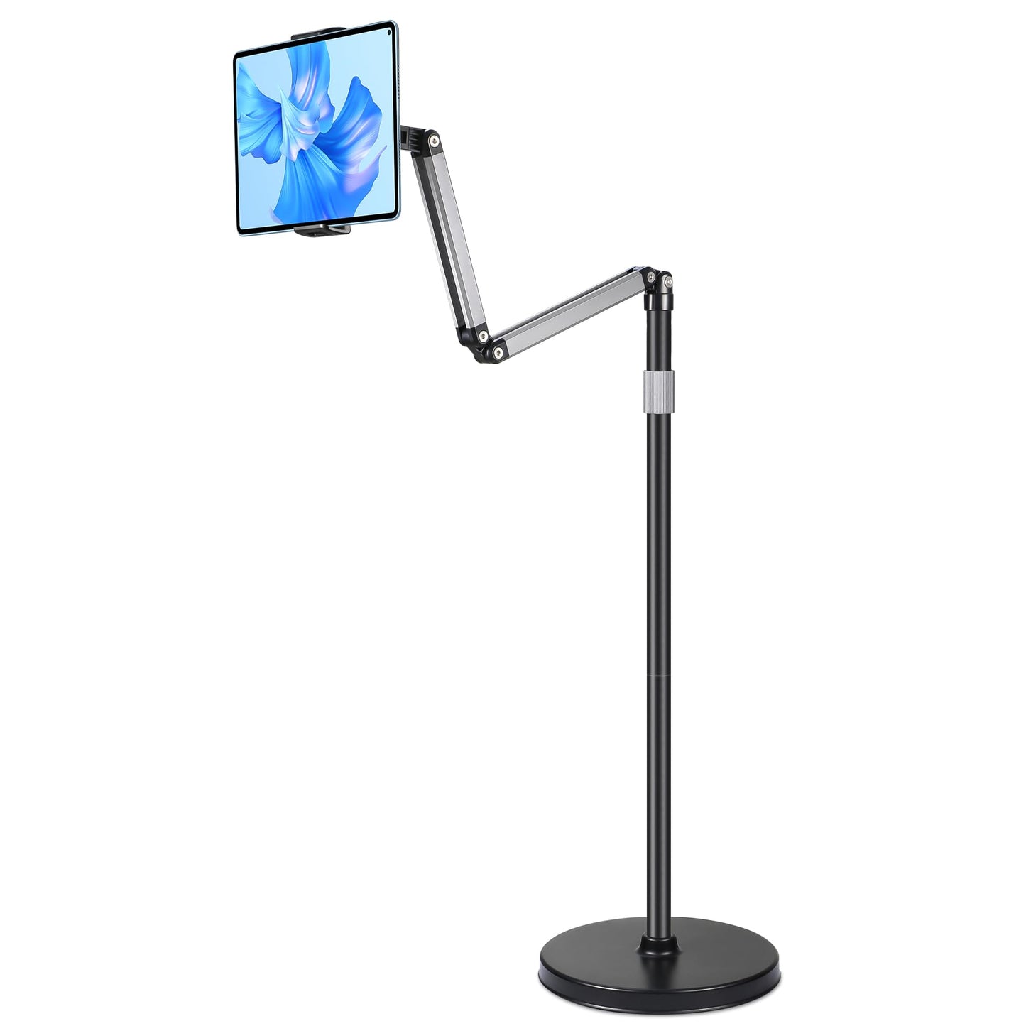 YSSHUI Tablet Floor Stand with ?Heavy-Duty Base - Adjustable Gooseneck Swivel Mount ?Universal Compatibility for 4.7?13" Devices?