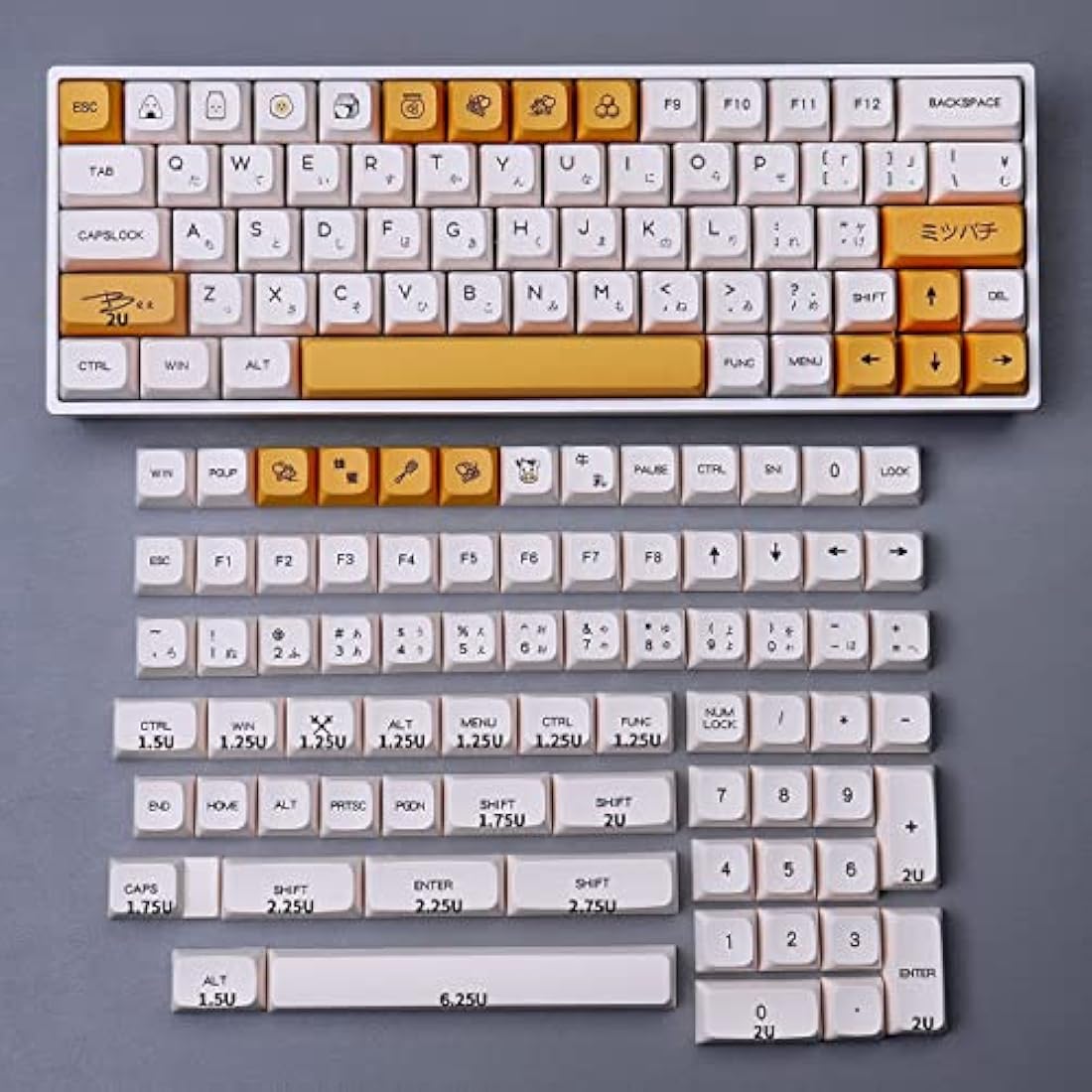 PBT Keycaps 137 Keys XDA Profile DYE-SUB Personalized White Yellow Honey Milk Japanese Keycap Suitable for Mechanical Gaming Keyboard (Japanese)
