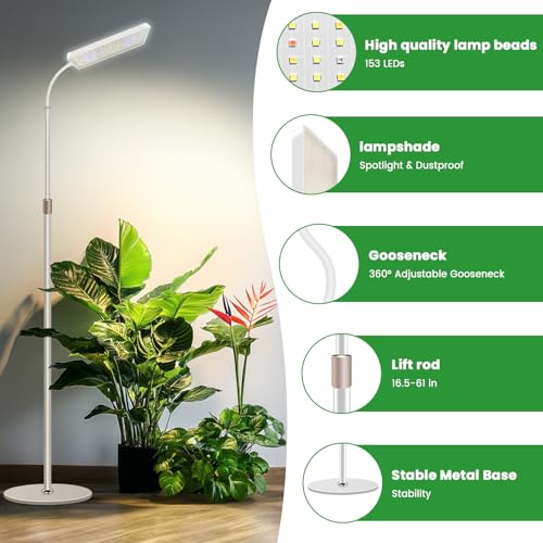 Wiaxulay Floor Grow Lights for Indoor Plants, 153 LED Full Spectrum Plant Light with Stand Adjustable Height, Halo Plant Grow Light with 4/8/12/16H
