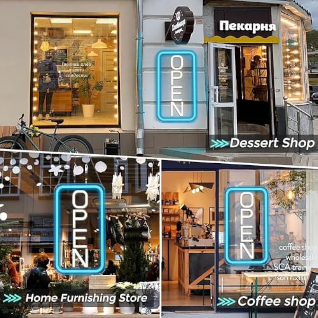 LightingWill LED Neon Open Sign, 16"x 9" Ultra Bright Open Signs for Business, Dimmable 5V USB Light Up Signs for Business Window, Coffee Shops, Stores, Restaurants Bars Hotel, Blue/White, Vertical