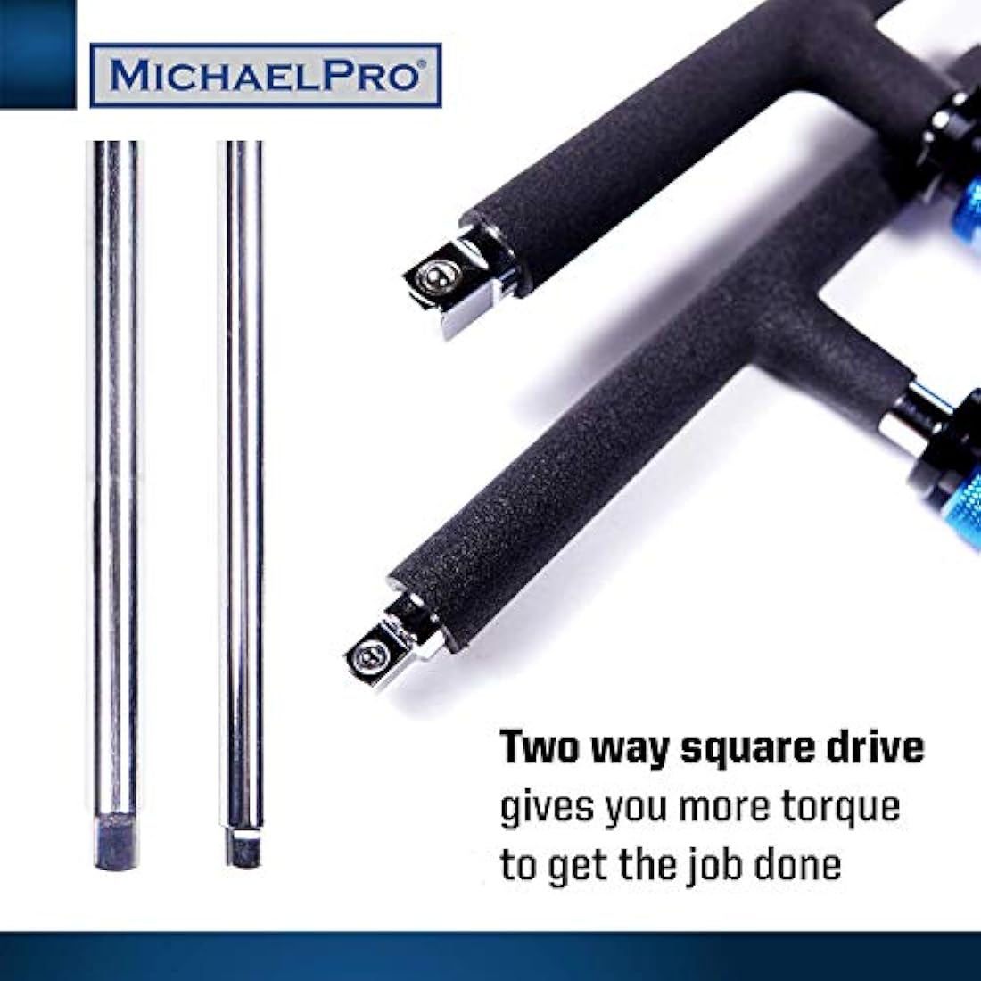 MichaelPro T Bar Wrench Set 1/4" & 3/8" Drive 2 Way Speed Adjustable T Handle Spanner Set, Patented Design with Spinner Handle, 3 Level Grip Positions, Socket Spanner MP009015
