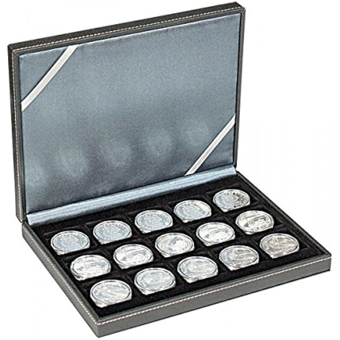 LINDNER Das Original Coin Case, 15 square compartments for coins or capsules with a diameter up to 40 mm, 1.0 liter, Black