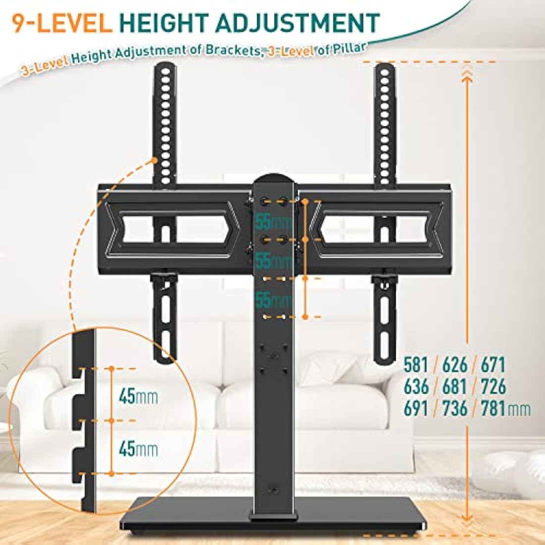 ELIVED Swivel Table Top TV Stand for most 37"-70" TVs with Max VESA 600x400mm up to 40KG, Height Adjustable TV stand for Plasma, LCD, LED, OLED Flat/Curved TVs, Universal Table Top TV Stand EV017