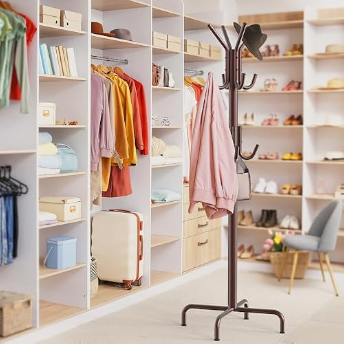 Simple Houseware Standing Coat and Hat Hanger Organizer Rack, Bronze