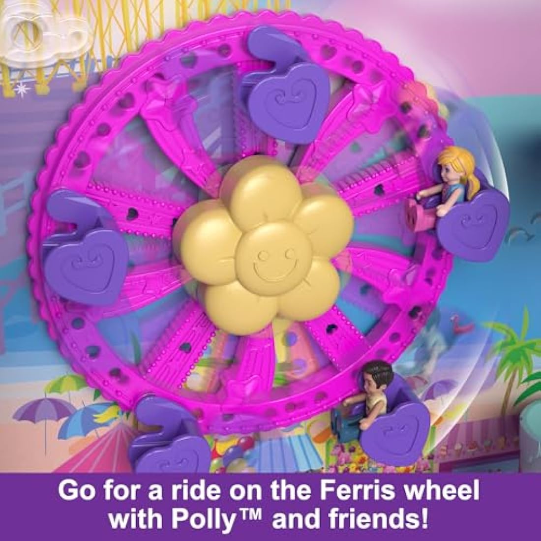 Polly Pocket Pollyville, Resort Roll Away Playset with Rolling Wheels, 5 Play Areas, 4 Dolls, 1 Vehicle, 30 Toy Accessories, Toys for Ages 4 and Up, HKV43