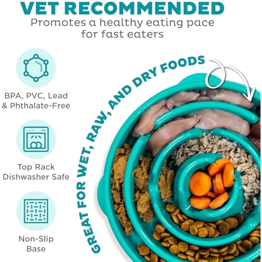 Outward Hound Slow Feeder Dog Bowl - Makes Meal Time Fun, Slows Down Eating, Promotes Healthy Digestion, Prevents Bloat | Slip Resistant and Durable, Food and Water Bowl, Size Large (Turquoise)