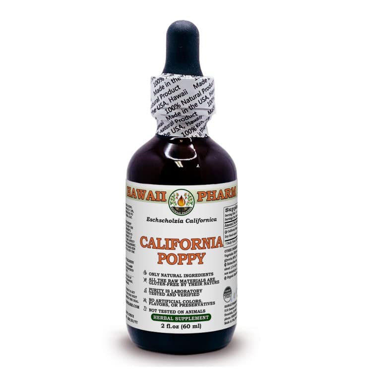 Hawaii Pharm Europe California Poppy (Eschscholzia Californica) Dry Above-Ground Parts Alcohol-Free Liquid Extract Glycerite 60 ml